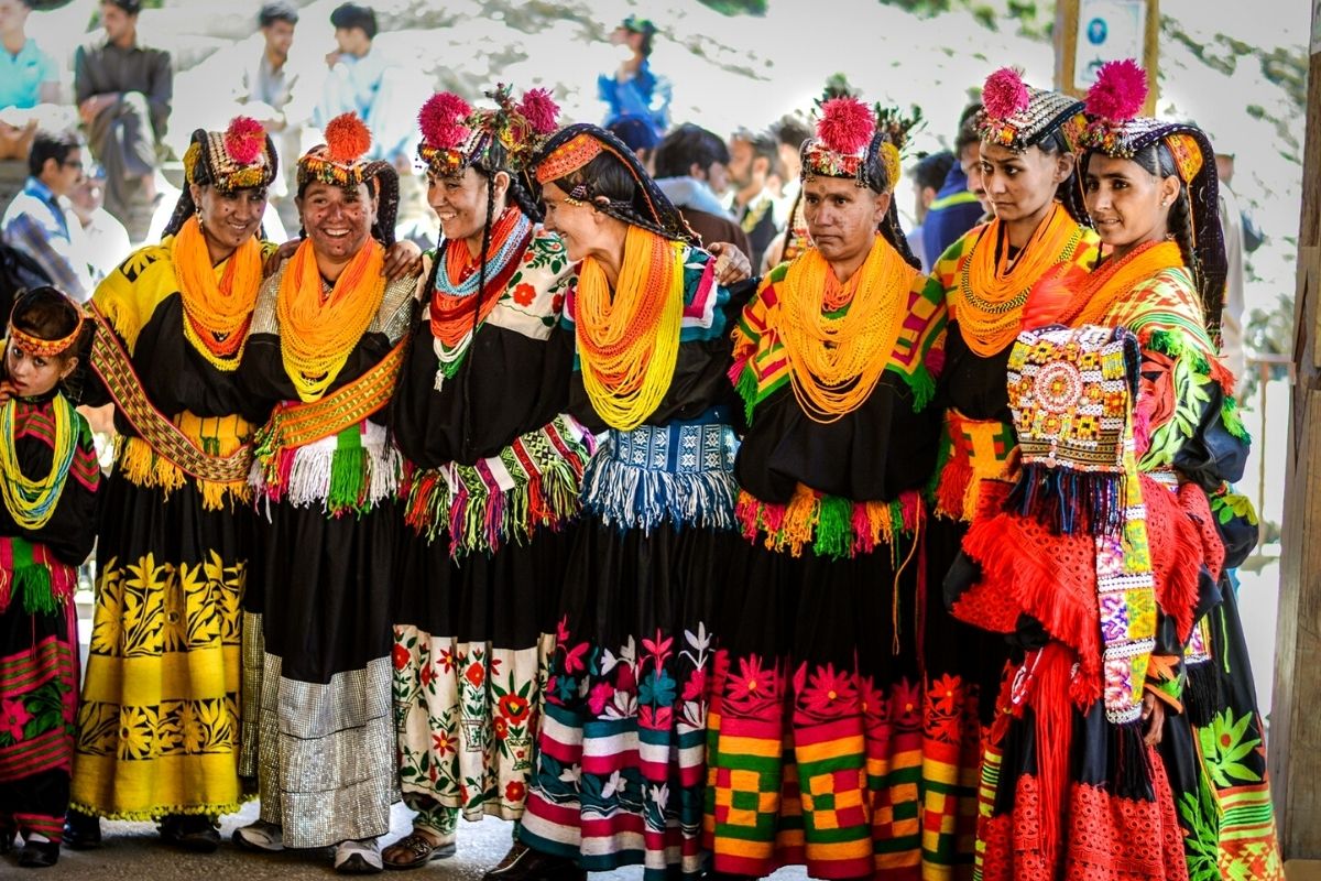 Group of Kalashi people in traditional attire